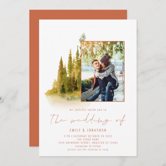 Invitation Code QR de photo de forêt d'automne Mariage en ter (Devant / Derrière)