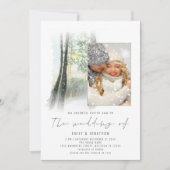 Invitation Code QR de photo de forêt hivernale Mariage Sage (Devant)