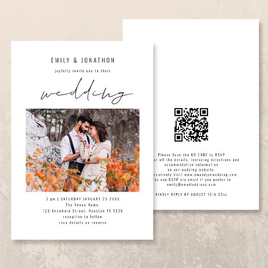 Invitation Code QR de photo de mariage à l'écriture moderne