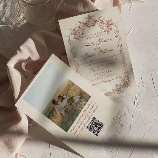 Invitation Code QR de photo de mariage argenté brûlé Old Mone