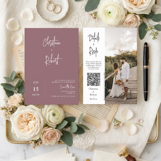 Invitation Code QR de photo de mariage boho moderne poussiére