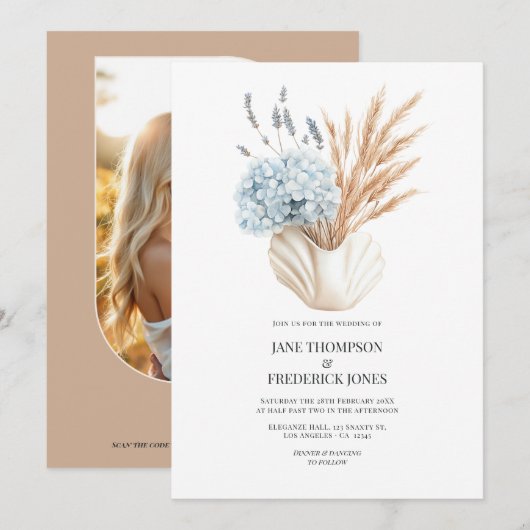 Invitation Code QR de photo de mariage d'automne Chic Côtiers (Devant / Derrière)
