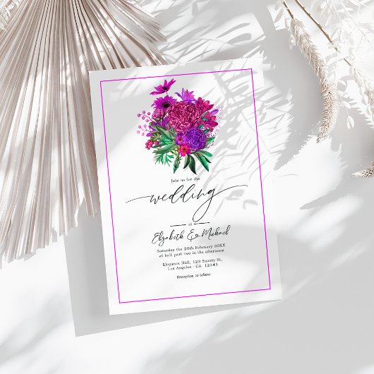 Invitation Code QR de photo de mariage moderne Fuchsia vibran