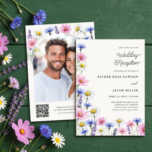 Invitation Code QR de photo de réception de mariage de fleurs
