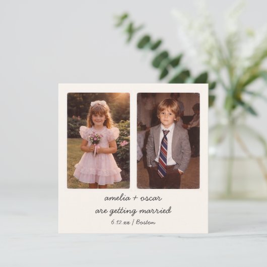 Invitation Code QR de photo d'enfance Enregistrer la date Vin (Debout devant)