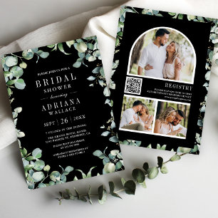 Invitation Code QR de photo d'eucalyptus Fête de mariage noir