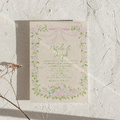 Invitation Code QR de photo florale à ruban vert rose dessiné