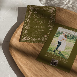 Invitation Code QR de photo mariage floral de prairies dessin