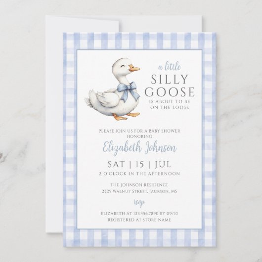 Invitation Code QR de photo pour Baby Shower Silly Goose Bleu (Devant)