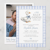 Invitation Code QR de photo pour Baby Shower Silly Goose Bleu (Devant / Derrière)