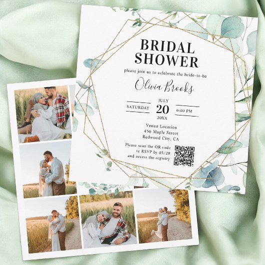 Invitation Code QR de photo rustique d'eucalyptus pour la fêt