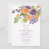 Invitation Code QR de photos de mariage floral violet orange (Devant)