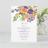 Invitation Code QR de photos de mariage floral violet orange (Debout devant)