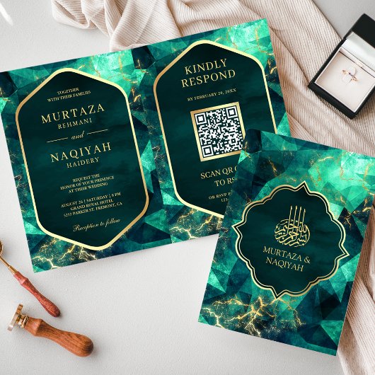 Invitation Code QR de pierre précieuse verte émeraude pour ma