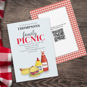 Invitation Code QR de pique-nique d'été mignon et barbecue te
