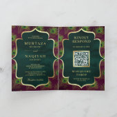 Invitation Code QR de plumes de paon vert prune Mariage musul (Intérieur)