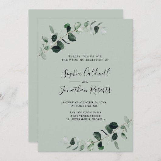 Invitation Code QR de réception de mariage avec verdure d'euc (Devant / Derrière)