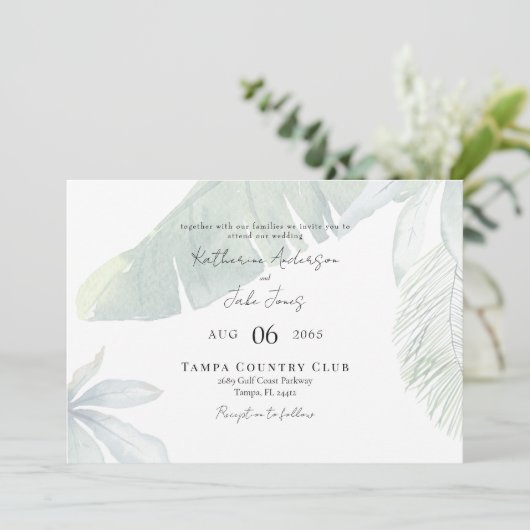 Invitation Code QR de remplissage tropical Mariage horizontal (Debout devant)