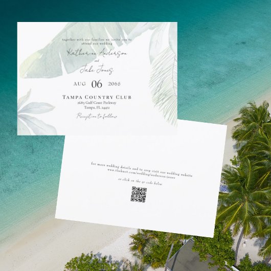 Invitation Code QR de remplissage tropical Mariage horizontal