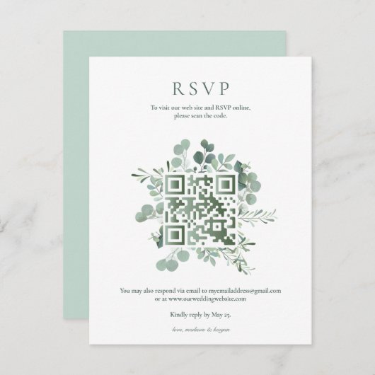 Invitation Code QR de réponse au mariage avec élégante verdur (Devant / Derrière)
