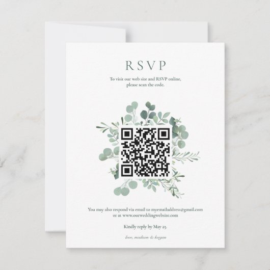 Invitation Code QR de réponse au mariage avec verdure élégant (Devant)