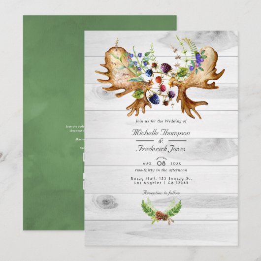 Invitation Code QR de réponse de mariage rustique aquarelle (Devant / Derrière)