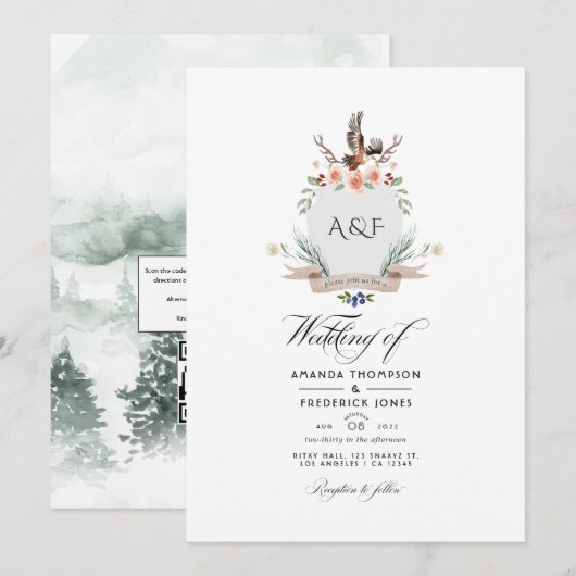 Invitation Code QR de réponse pour mariage au thème de la crê (Devant / Derrière)