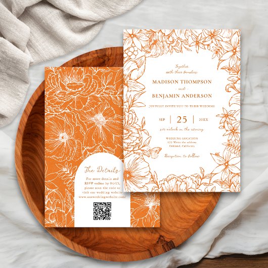 Invitation Code QR de réponse pour mariage avec arche de jard