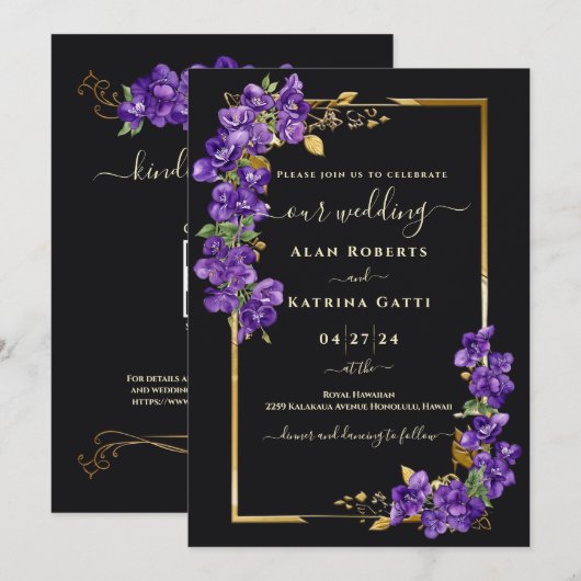 Invitation Code QR de réponse pour mariage en tenue de soirée (Devant / Derrière)