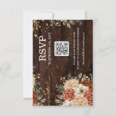 Invitation Code QR de réservation de mariage rustique en bois (Devant)