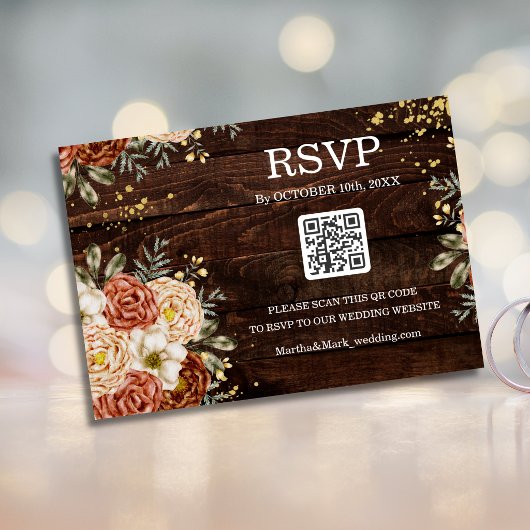 Invitation Code QR de réservation de mariage rustique en bois