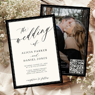 Invitation Code QR de script élégant classique photo mariage