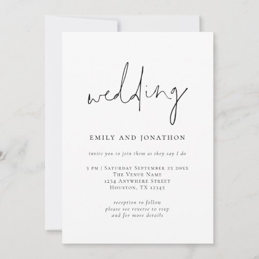 Invitation Code QR de script funky Mariage noir blanc (Devant)