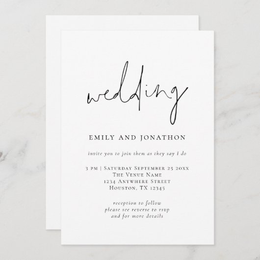 Invitation Code QR de script funky Mariage noir blanc (Devant / Derrière)