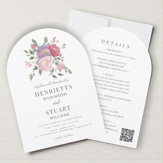 Invitation Code QR de site web d'arche florale tout-en-un