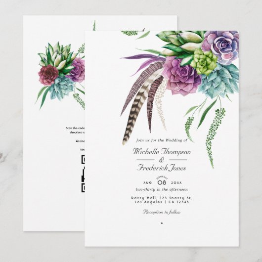 Invitation Code QR de succulente mystique pour RSVP à un mari (Devant / Derrière)