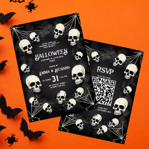 Invitation Code QR de toiles d'araignées de crâne pour soirée