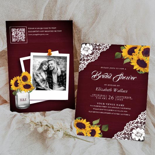 Invitation Code QR de tournesol Bourgogne Mariage Shower