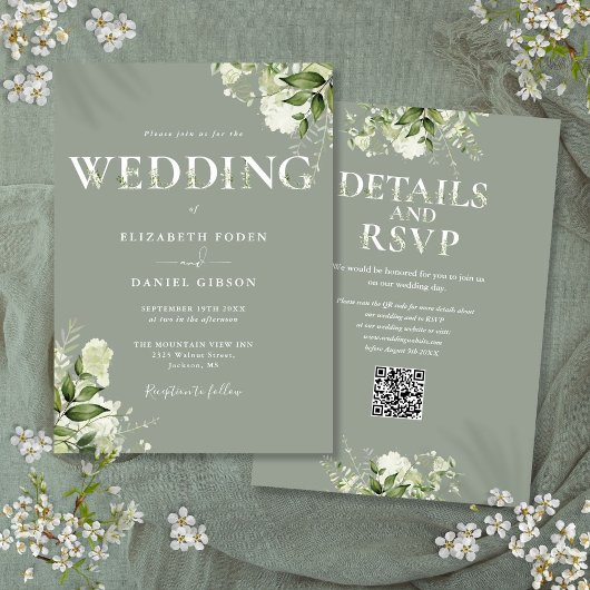 Invitation Code QR de typographie de verdure Mariage Vert Sau