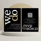 Invitation Code QR de typographie moderne mariage noir or bla