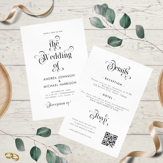 Invitation Code QR de typographie rétro propre et blanc tout-