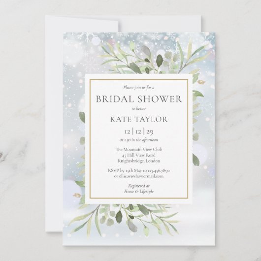 Invitation Code QR de verdure de neige d'hiver Photo de douch (Devant)