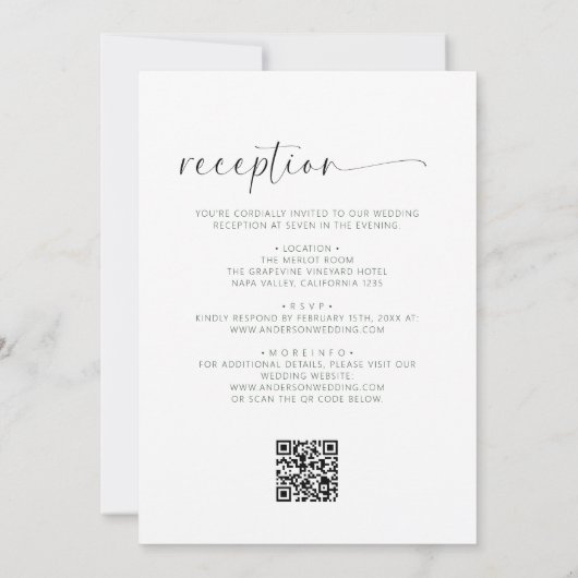 Invitation Code QR d'Élégant noir et blanc de fond (Dos)