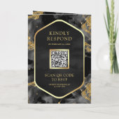 Invitation Code QR d'encre fluide abstrait or charbon mariage (Dos)