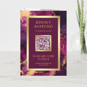 Invitation Code QR d'encre fluide or violet prune Mariage (Dos)