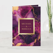 Invitation Code QR d'encre fluide or violet prune Mariage (Devant)