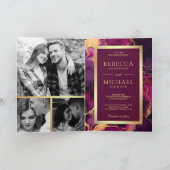 Invitation Code QR d'encre fluide or violet prune Mariage (Intérieur)