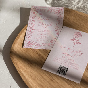 Invitation Code QR dessiné à la main coloré Mariage Jardin Fl