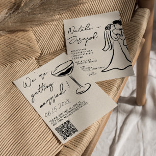 Invitation Code QR Dessiné à la Main Couple Mariage Drôle et