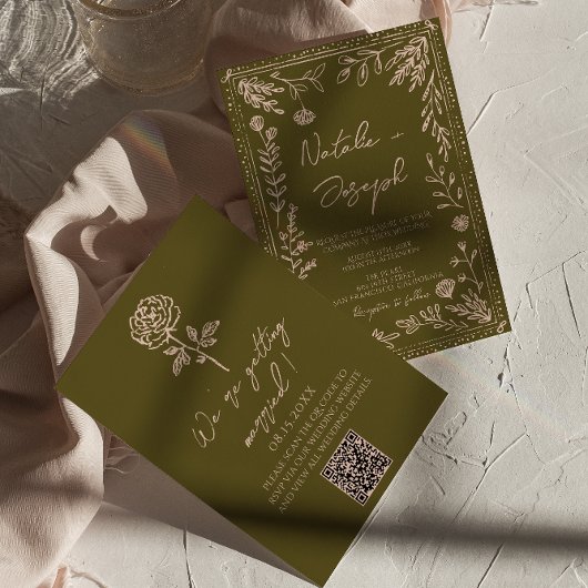 Invitation Code QR dessiné à la main Prairie Florale Mariage